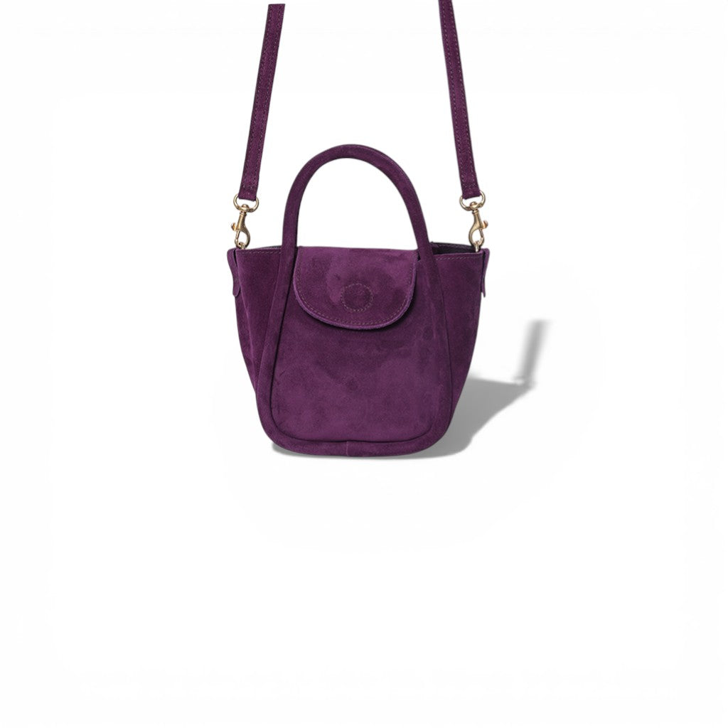 Mini Ellis Top Handle Crossbody in Aubergine Italian Leather Backed Suede