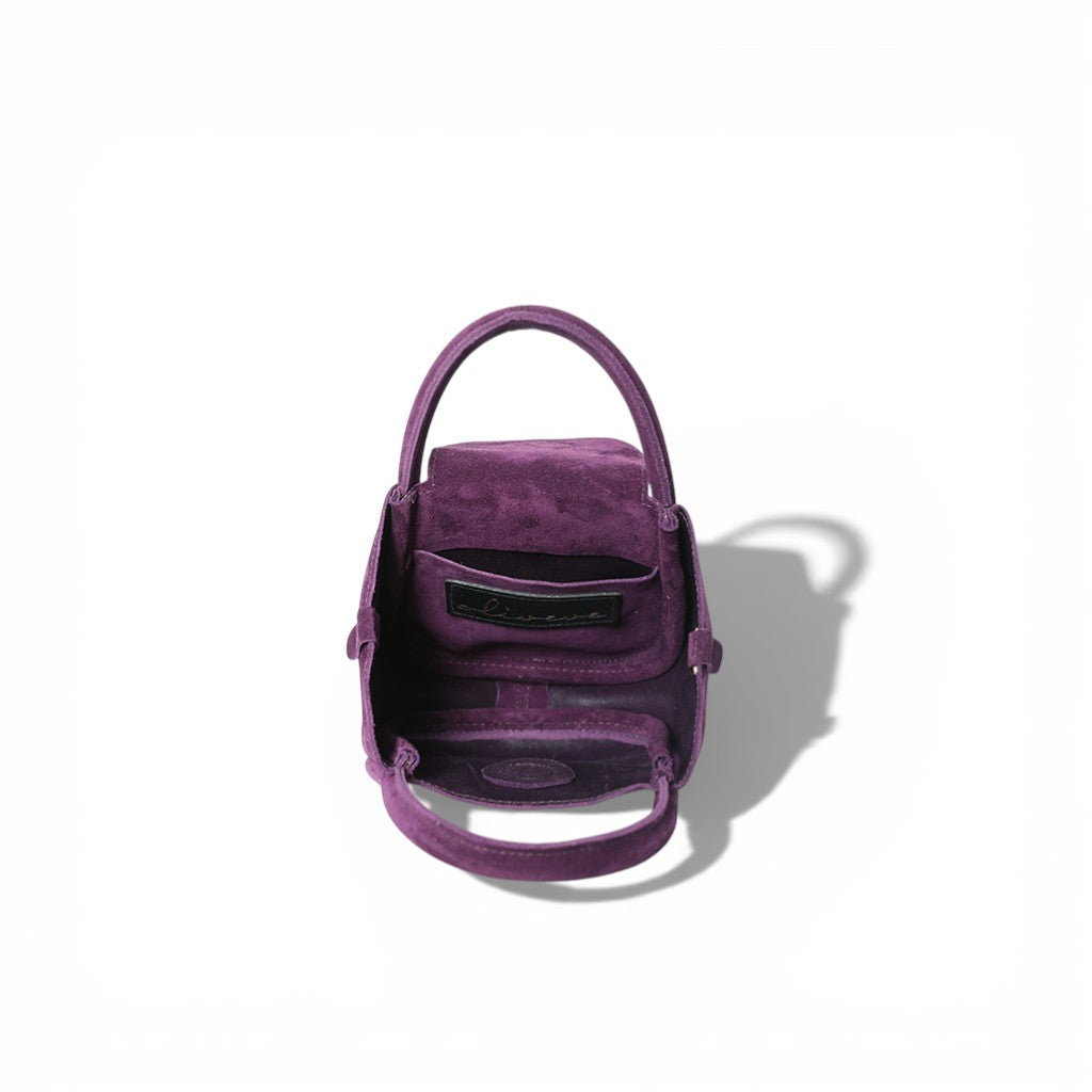 Mini Ellis Top Handle Crossbody in Aubergine Italian Leather Backed Suede
