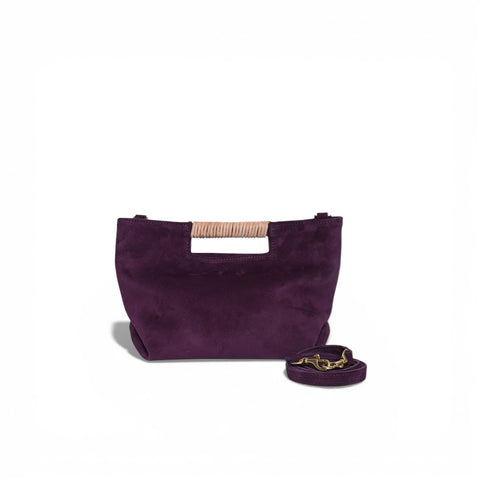 Mini Ella Wrapped Handle Crossbody in Aubergine Italian Leather Backed Suede