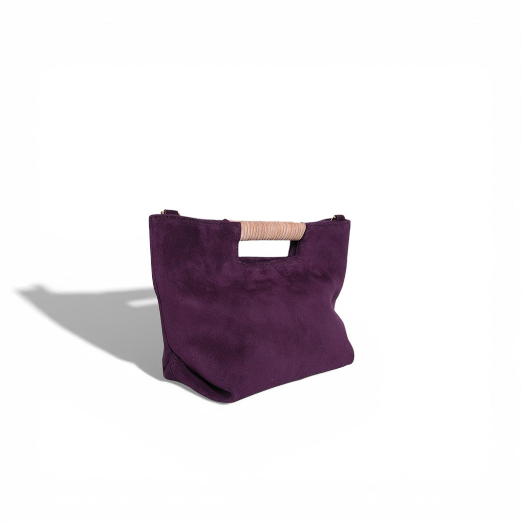 Mini Ella Wrapped Handle Crossbody in Aubergine Italian Leather Backed Suede