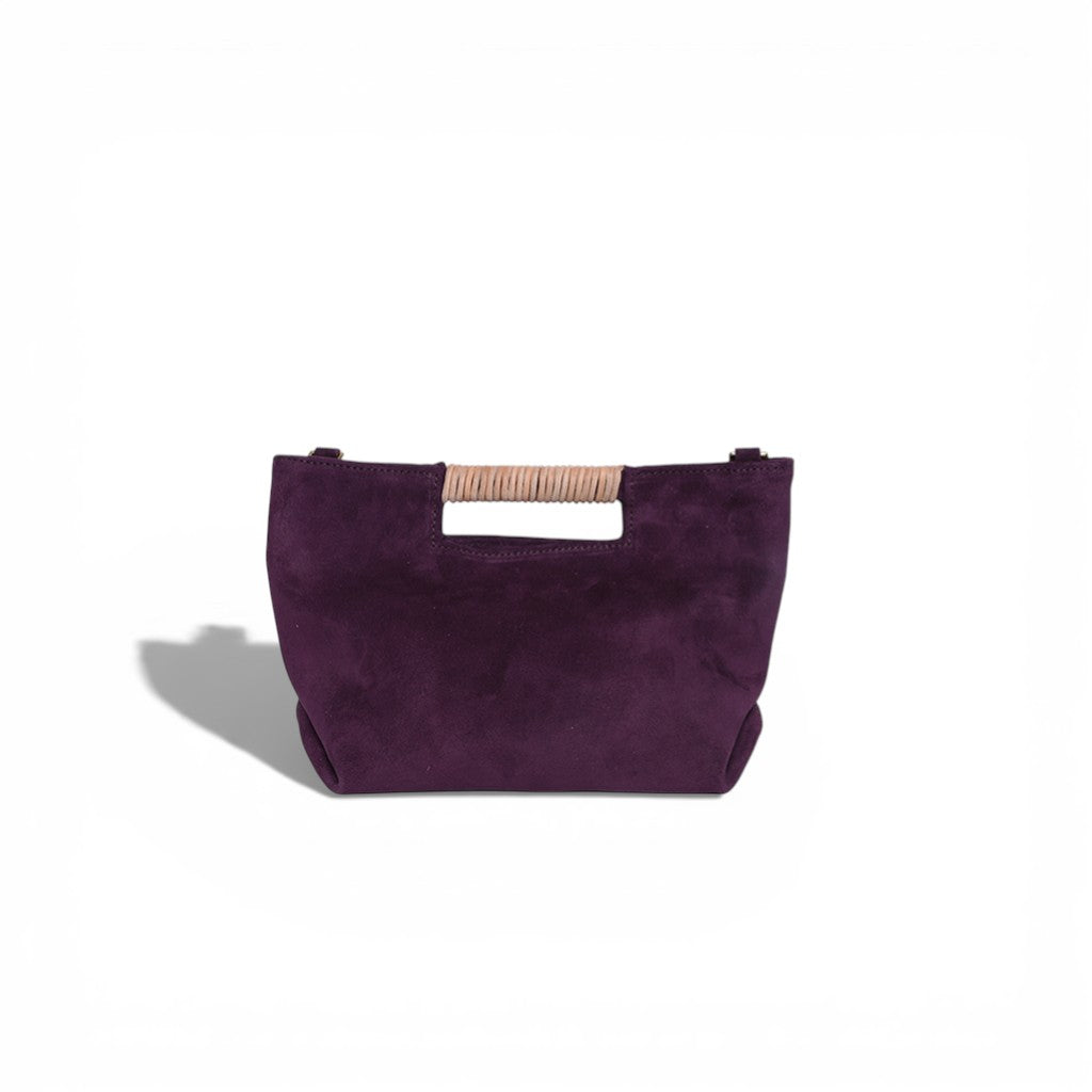Mini Ella Wrapped Handle Crossbody in Aubergine Italian Leather Backed Suede