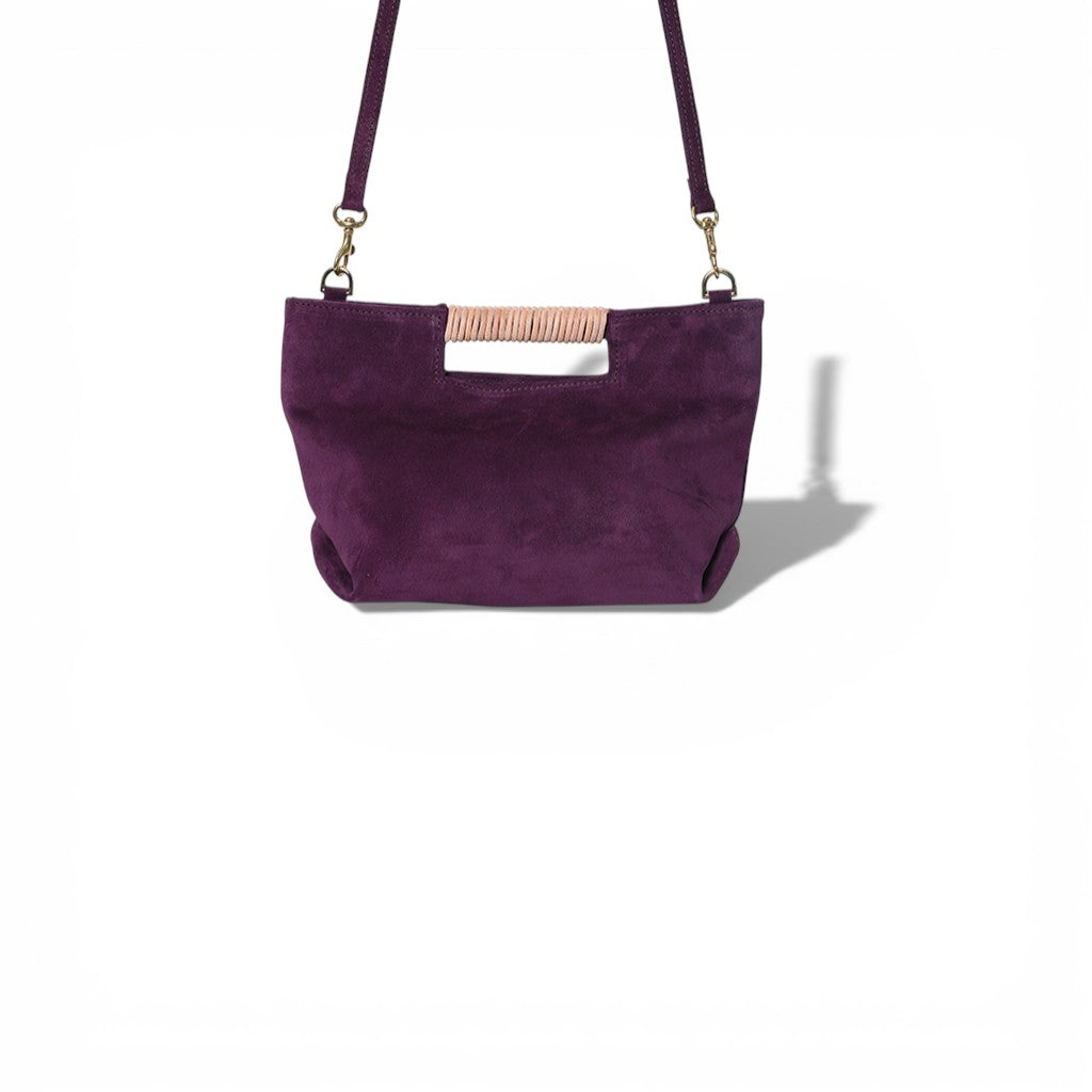 Mini Ella Wrapped Handle Crossbody in Aubergine Italian Leather Backed Suede