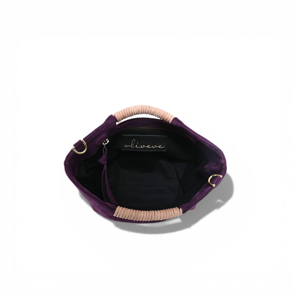 Mini Ella Wrapped Handle Crossbody in Aubergine Italian Leather Backed Suede
