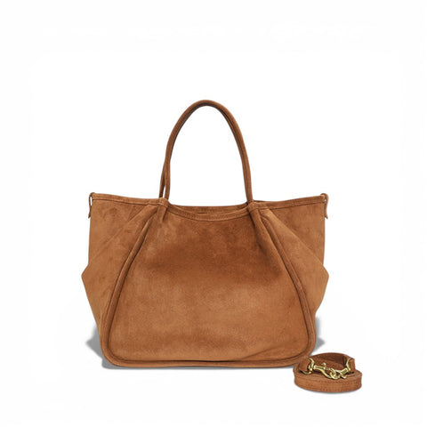 Vittoria Tote in Saddle Italian Leather Backed Suede