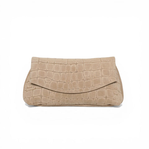 Valentina Clutch in Ecru Italian Croco-Embossed Suede
