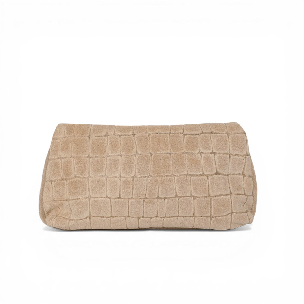 Valentina Clutch in Ecru Italian Croco-Embossed Suede