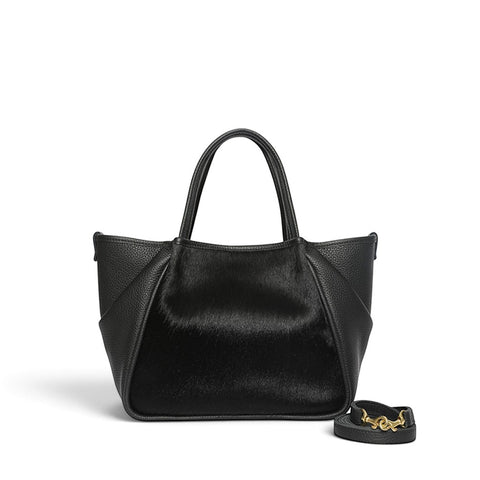 Vittoria Tote in Black Haircow with Black Italian Buffalo Cowhide