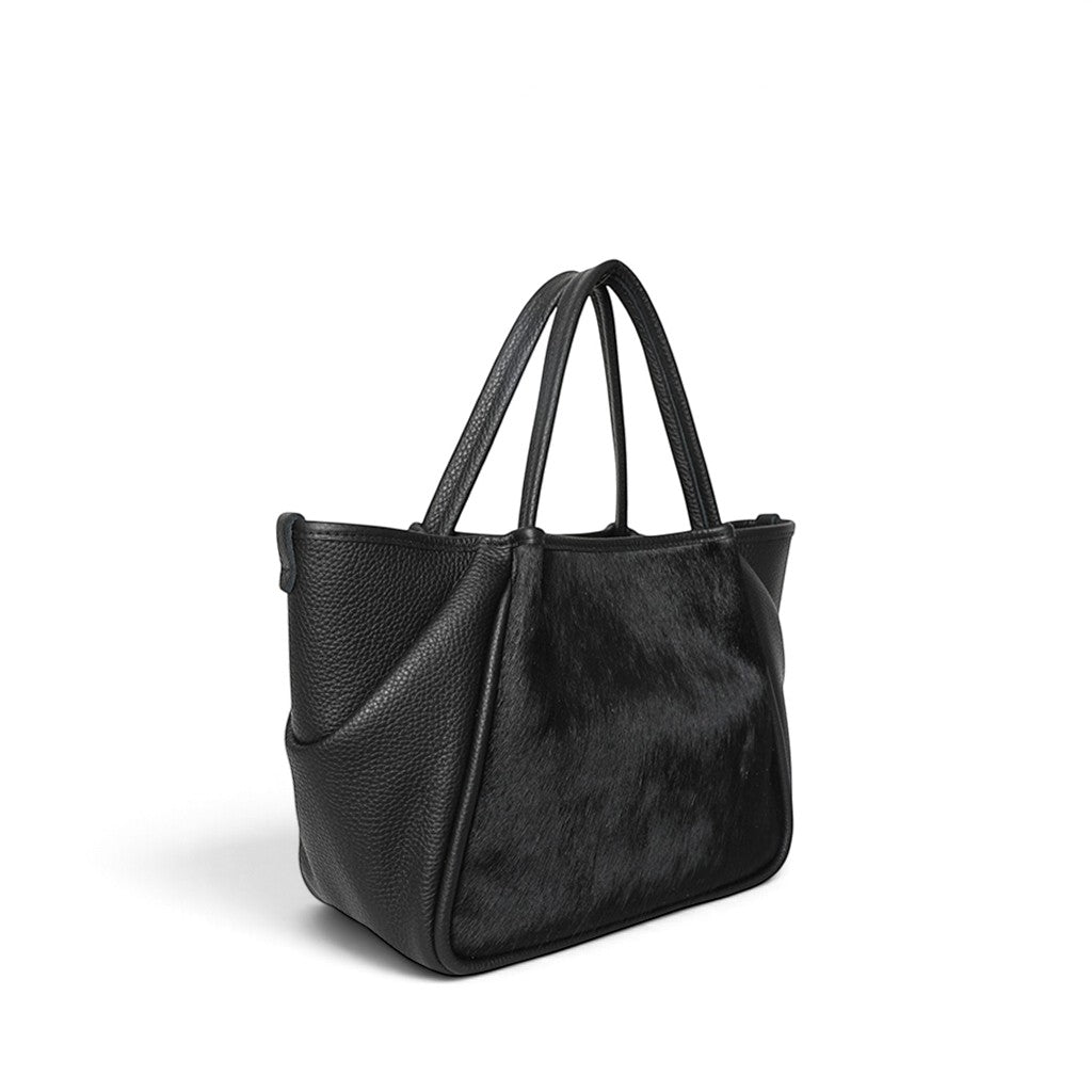 Vittoria Tote in Black Haircow with Black Italian Buffalo Cowhide