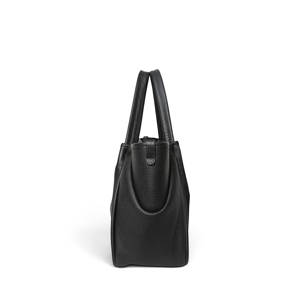 Vittoria Tote in Black Haircow with Black Italian Buffalo Cowhide