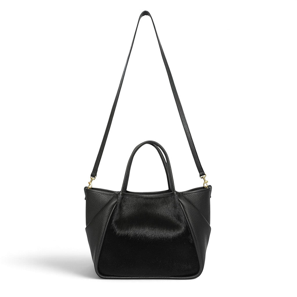 Vittoria Tote in Black Haircow with Black Italian Buffalo Cowhide