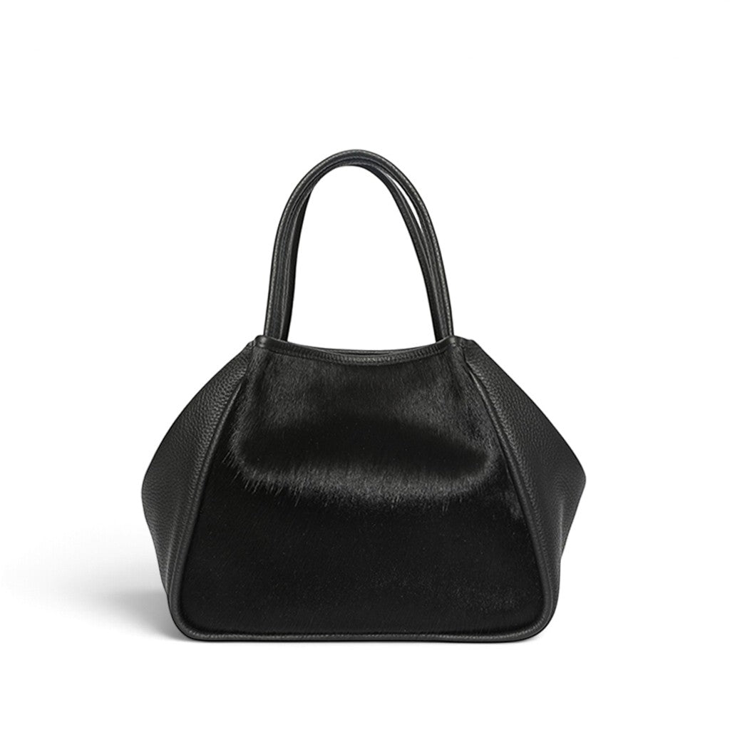 Vittoria Tote in Black Haircow with Black Italian Buffalo Cowhide