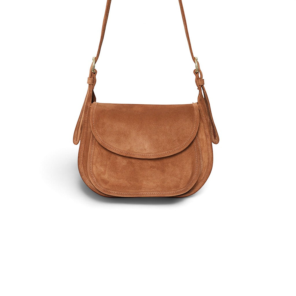 Simona Saddle Bag in Saddle Italian Leather Backed Suede