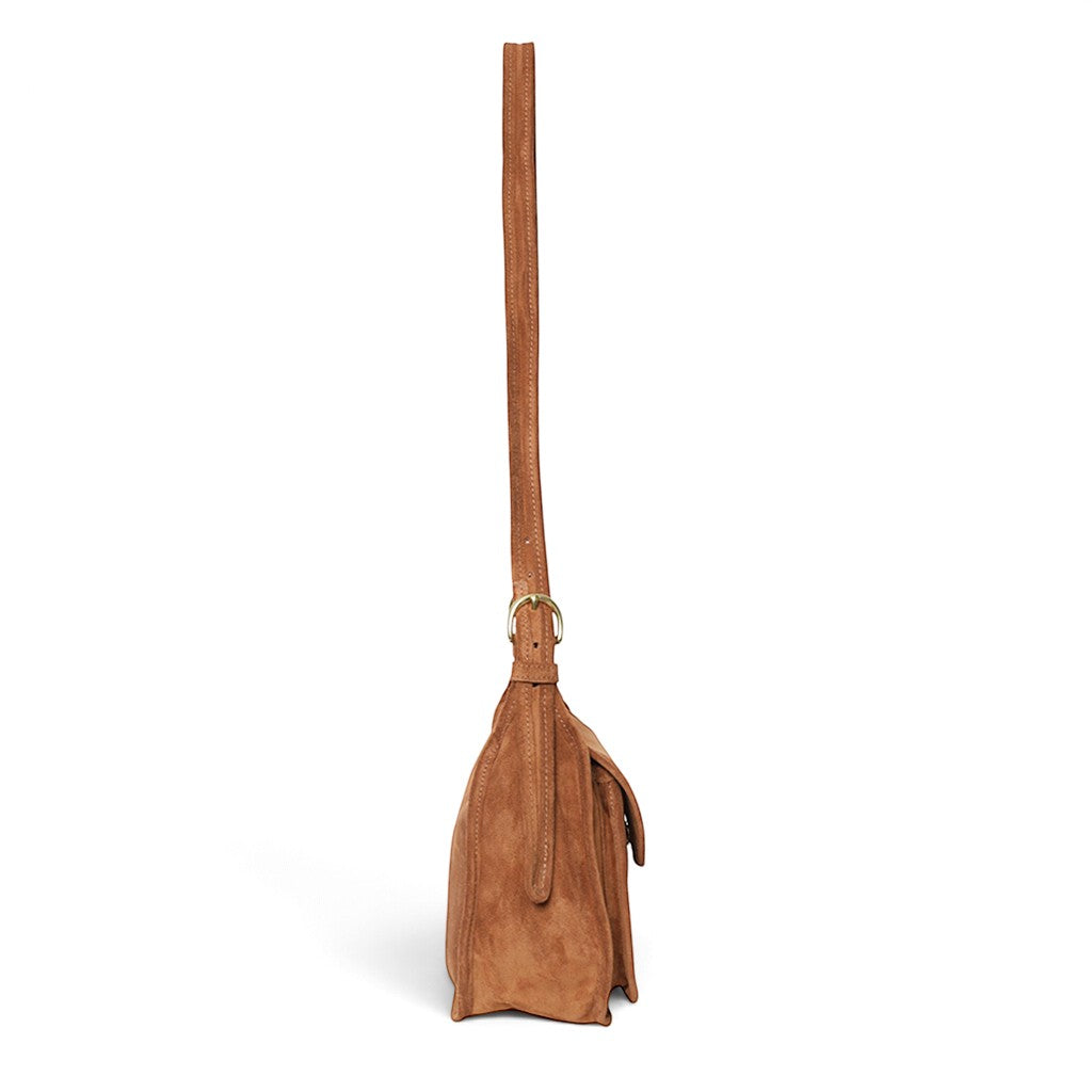 Simona Saddle Bag in Saddle Italian Leather Backed Suede