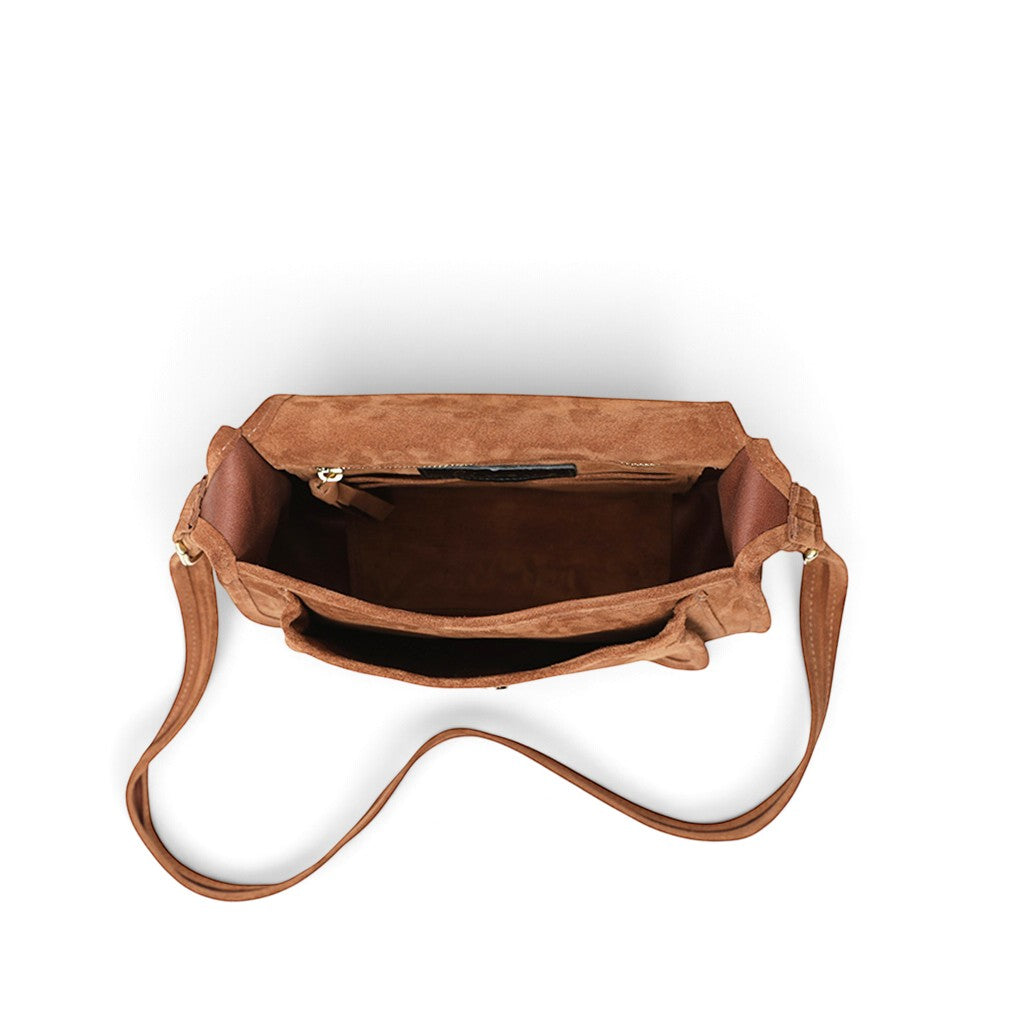 Simona Saddle Bag in Saddle Italian Leather Backed Suede