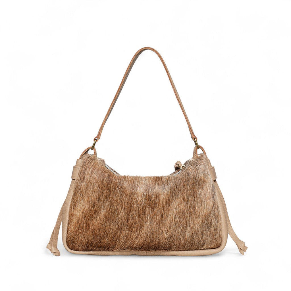 Remi Medium Shoulder Bag in Light Brindle Haircow with Cappuccino Italian Buffalo Cowhide