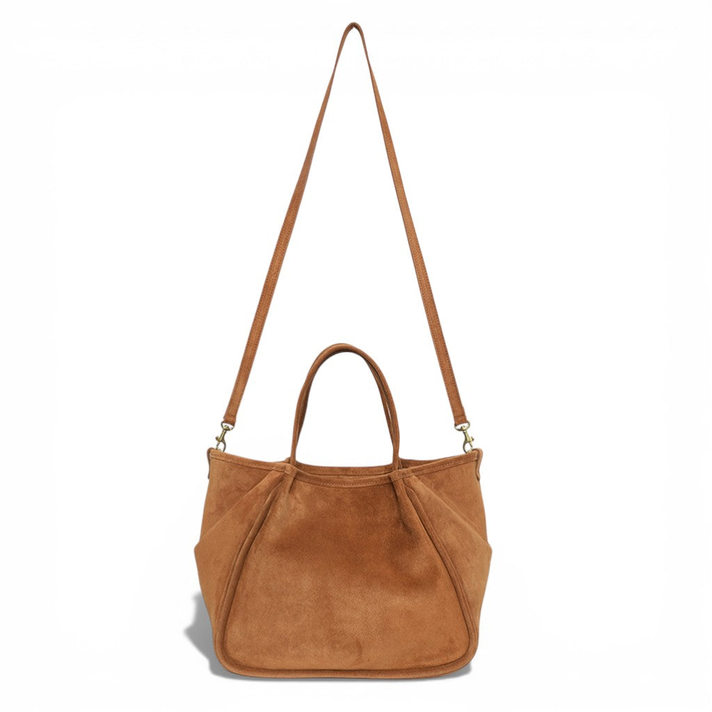 Vittoria Tote in Saddle Italian Leather Backed Suede
