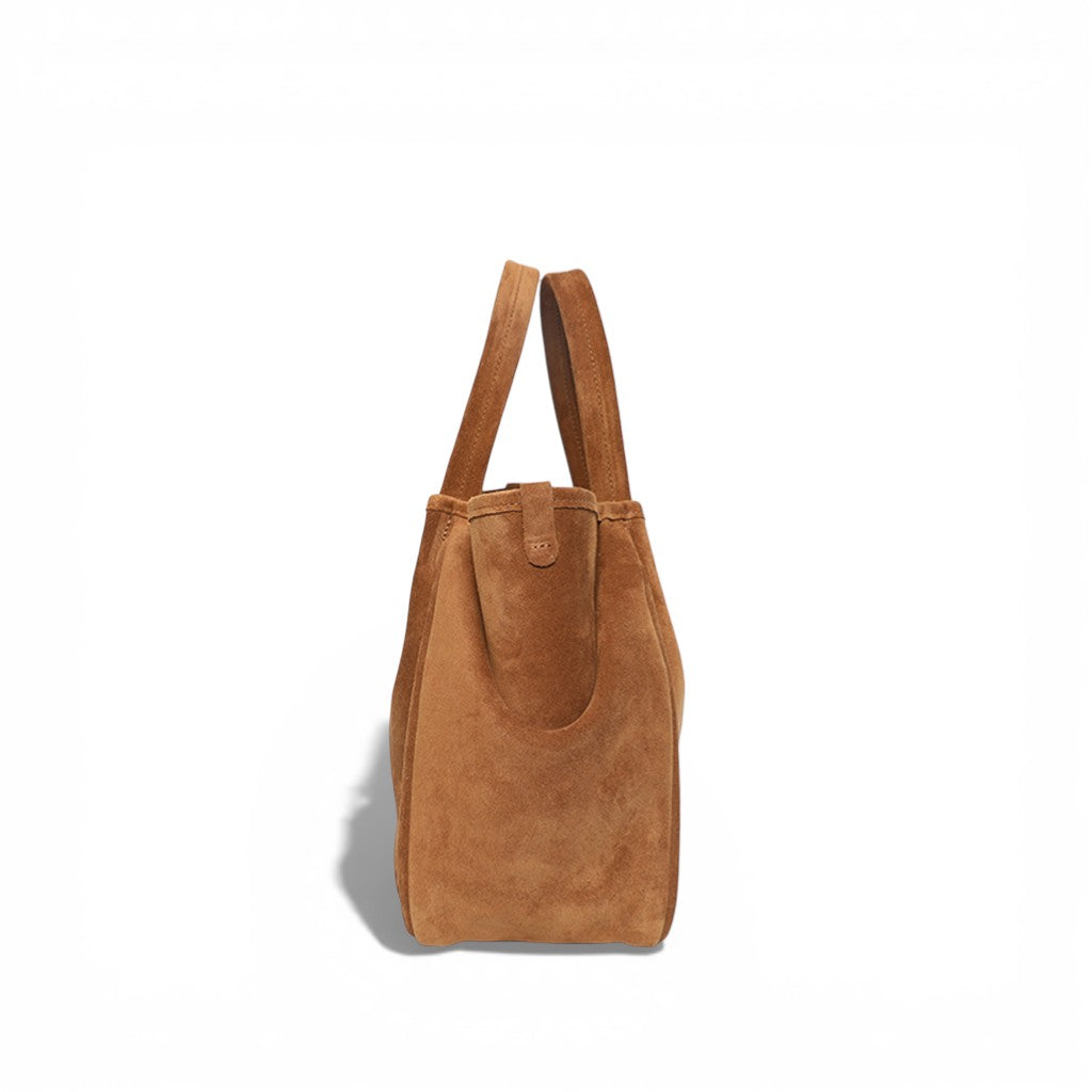 Vittoria Tote in Saddle Italian Leather Backed Suede