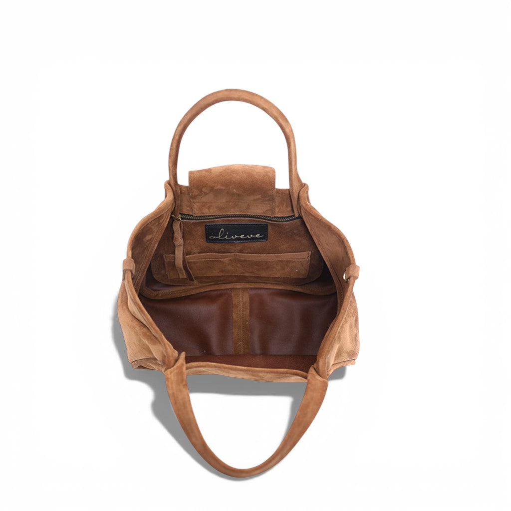 Vittoria Tote in Saddle Italian Leather Backed Suede