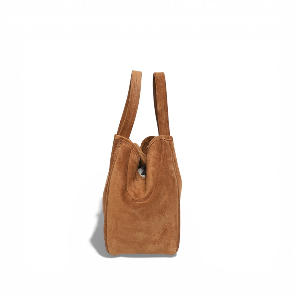 Vittoria Tote in Saddle Italian Leather Backed Suede