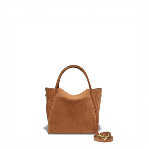 Mini Serena Satchel Crossbody in Saddle Italian Leather Backed Suede