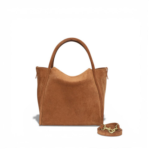 Serena Satchel Crossbody in Saddle Italian Leather Backed Suede