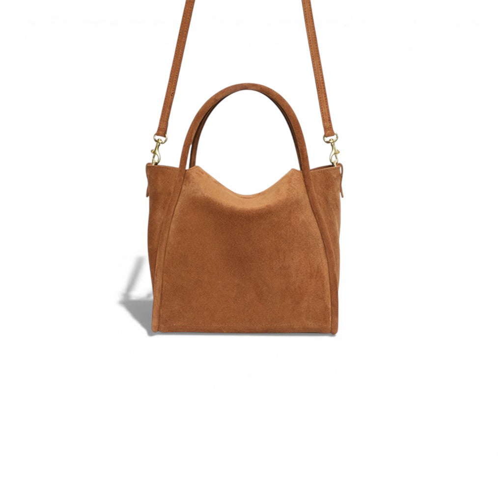 Serena Satchel Crossbody in Saddle Italian Leather Backed Suede
