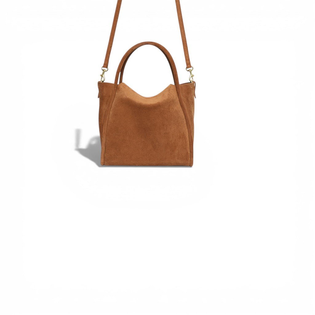 Mini Serena Satchel Crossbody in Saddle Italian Leather Backed Suede