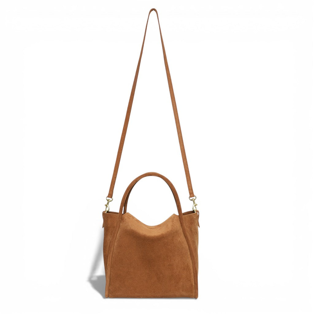 Serena Satchel Crossbody in Saddle Italian Leather Backed Suede