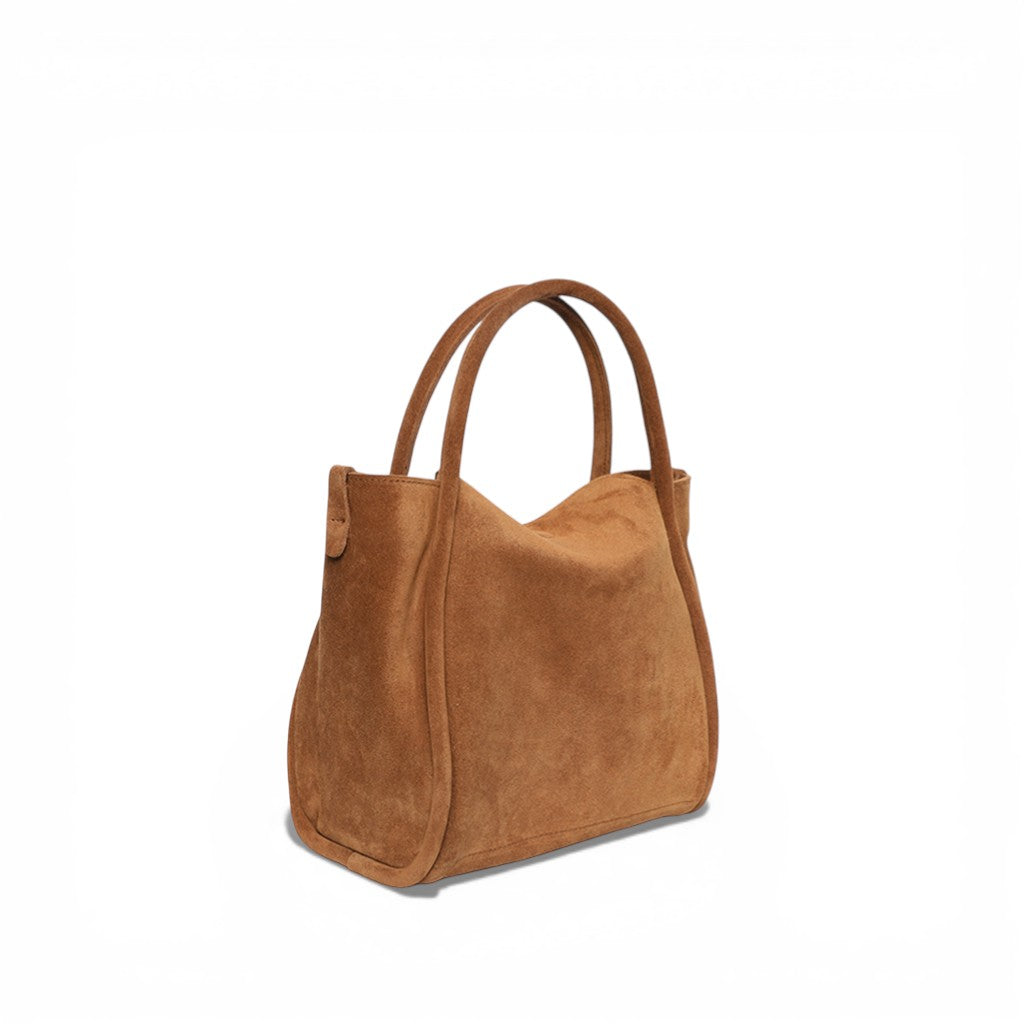 Serena Satchel Crossbody in Saddle Italian Leather Backed Suede