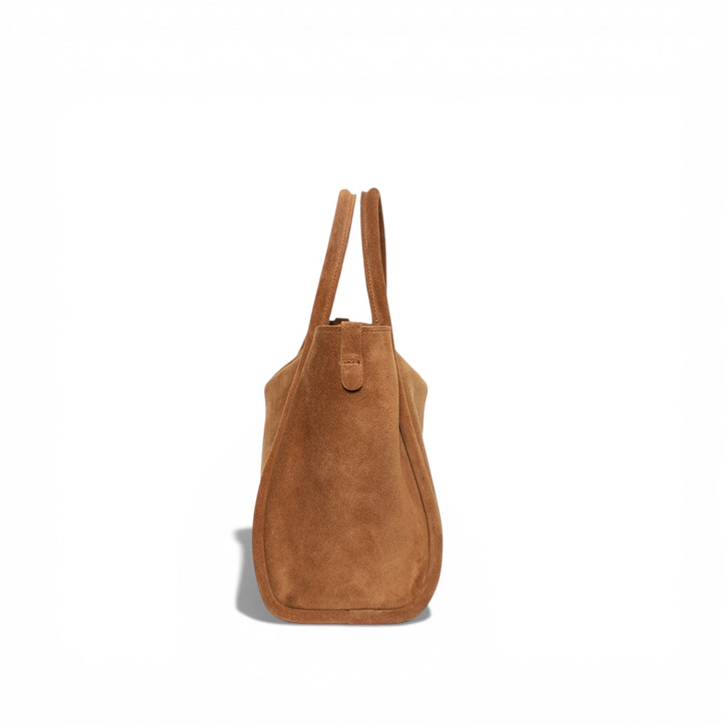 Serena Satchel Crossbody in Saddle Italian Leather Backed Suede