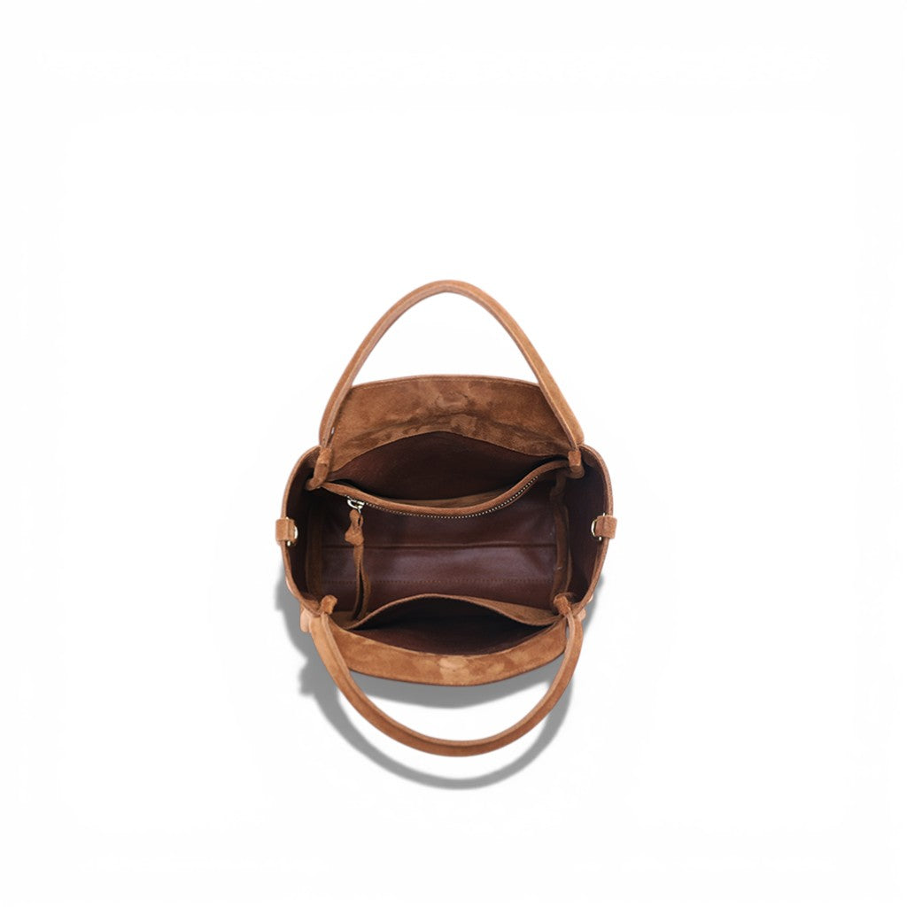 Mini Serena Satchel Crossbody in Saddle Italian Leather Backed Suede