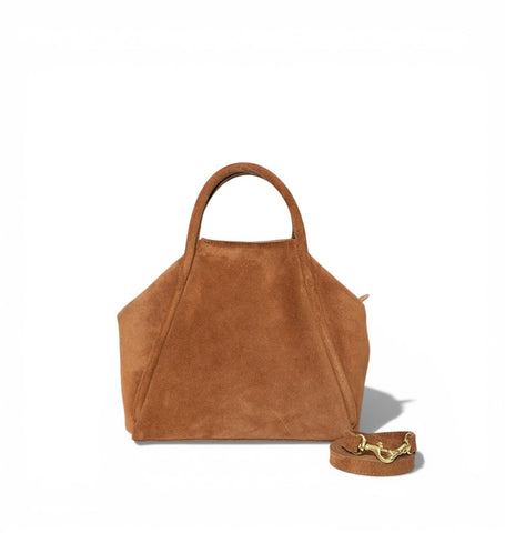 Taya Top Handle Crossbody in Saddle Italian Leather Backed Suede