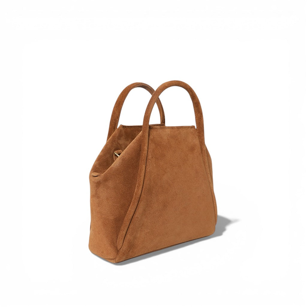 Taya Top Handle Crossbody in Saddle Italian Leather Backed Suede