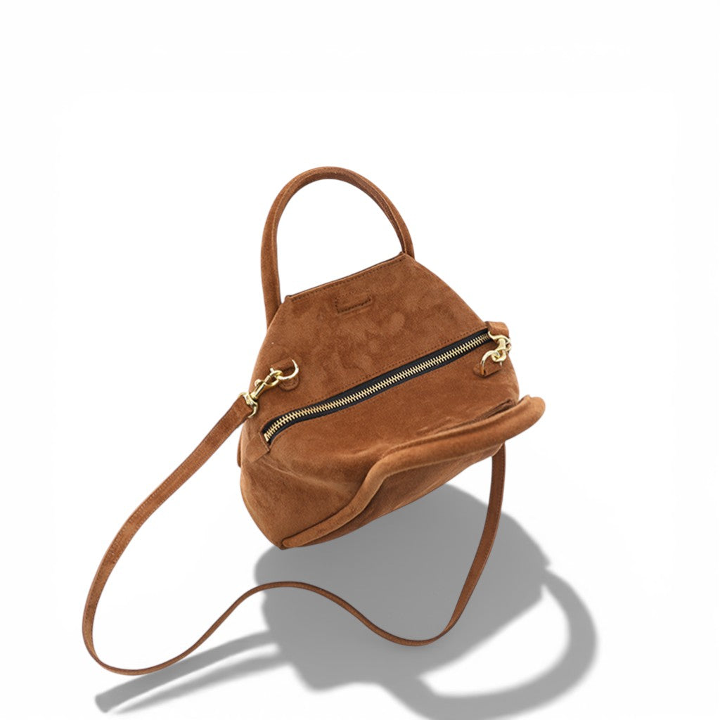 Taya Top Handle Crossbody in Saddle Italian Leather Backed Suede