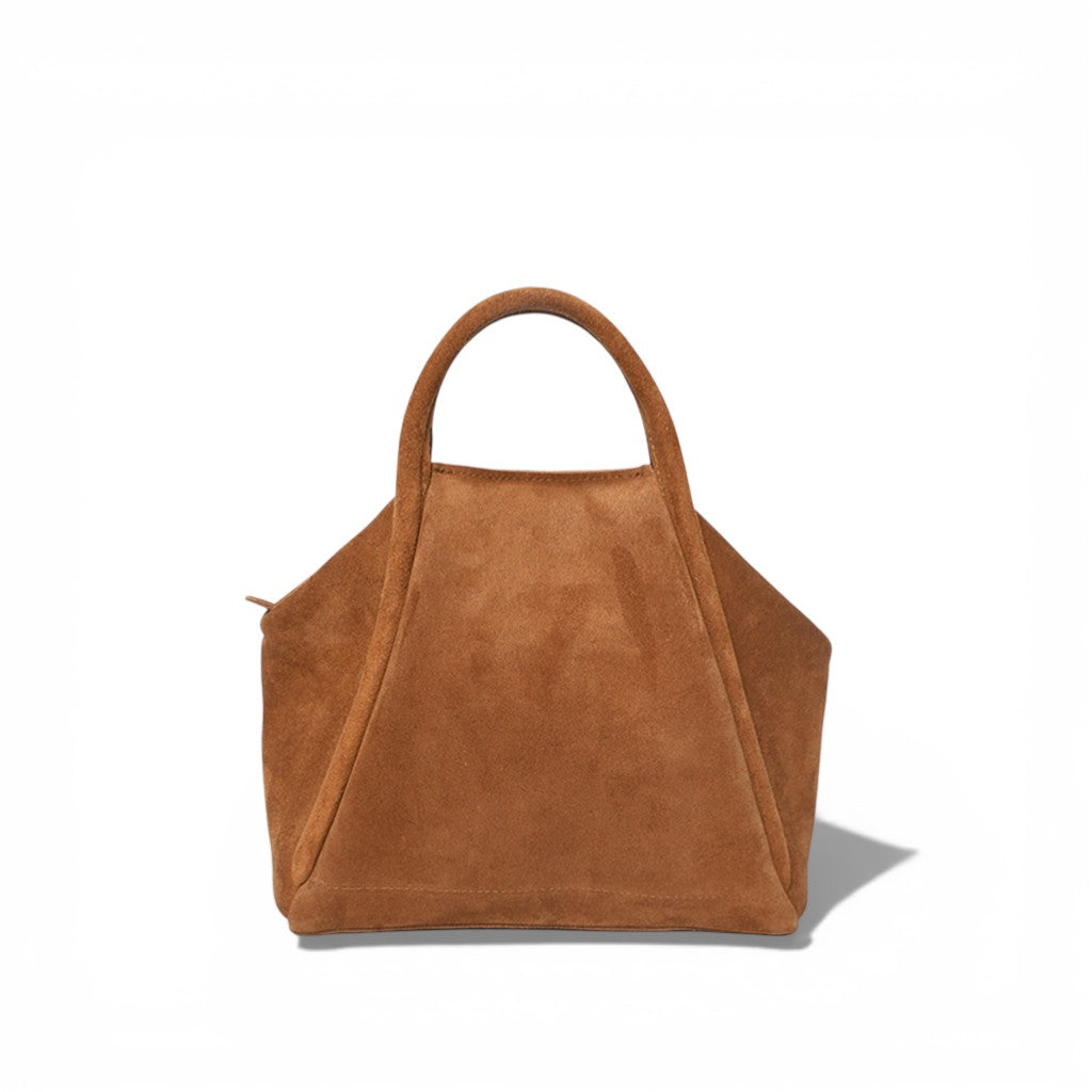 Taya Top Handle Crossbody in Saddle Italian Leather Backed Suede