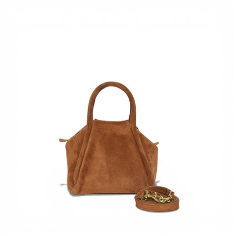 Mini Taya Top Handle Crossbody in Saddle Italian Leather Backed Suede