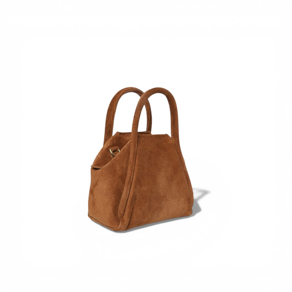 Mini Taya Top Handle Crossbody in Saddle Italian Leather Backed Suede