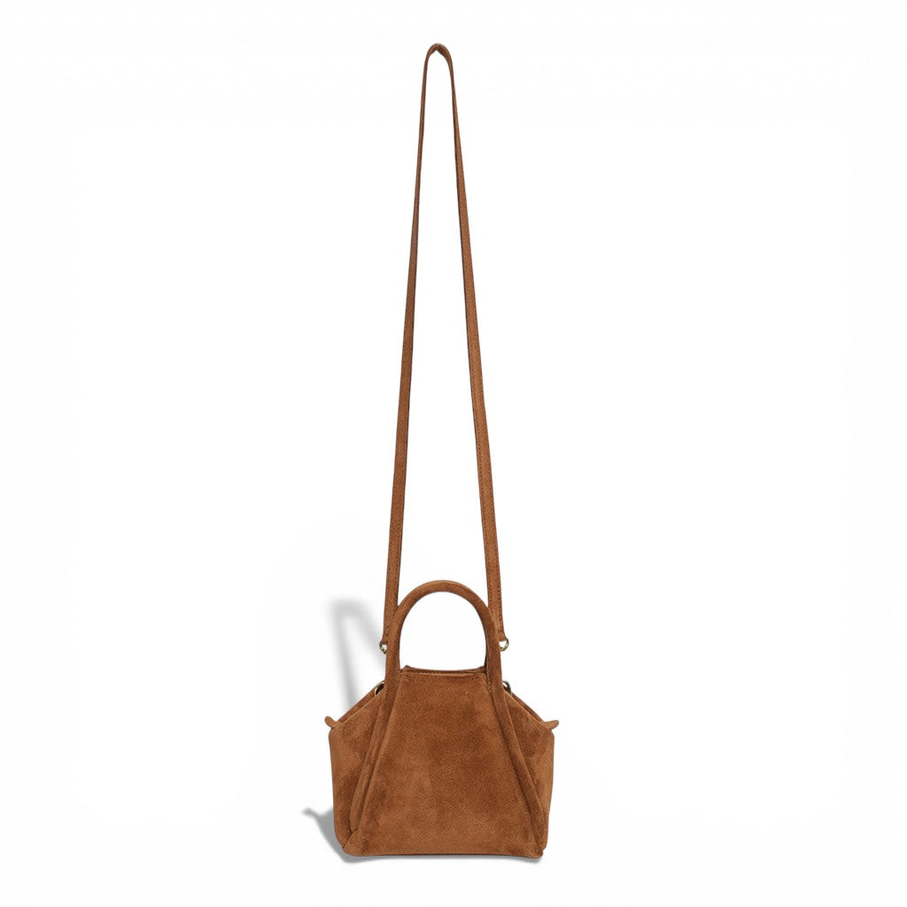 Mini Taya Top Handle Crossbody in Saddle Italian Leather Backed Suede