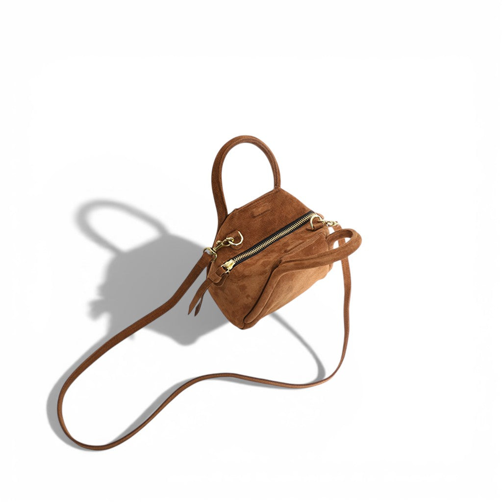 Mini Taya Top Handle Crossbody in Saddle Italian Leather Backed Suede