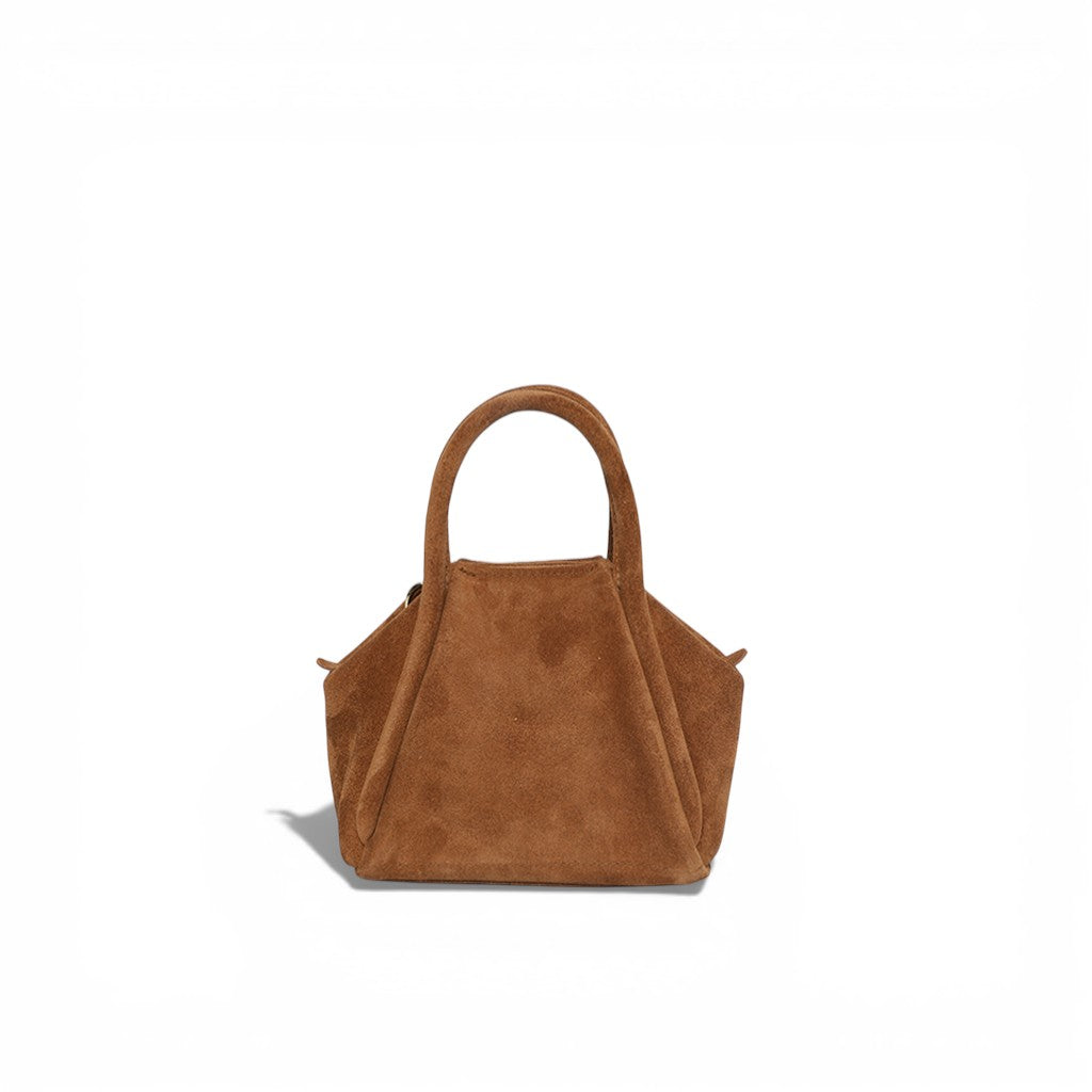 Mini Taya Top Handle Crossbody in Saddle Italian Leather Backed Suede