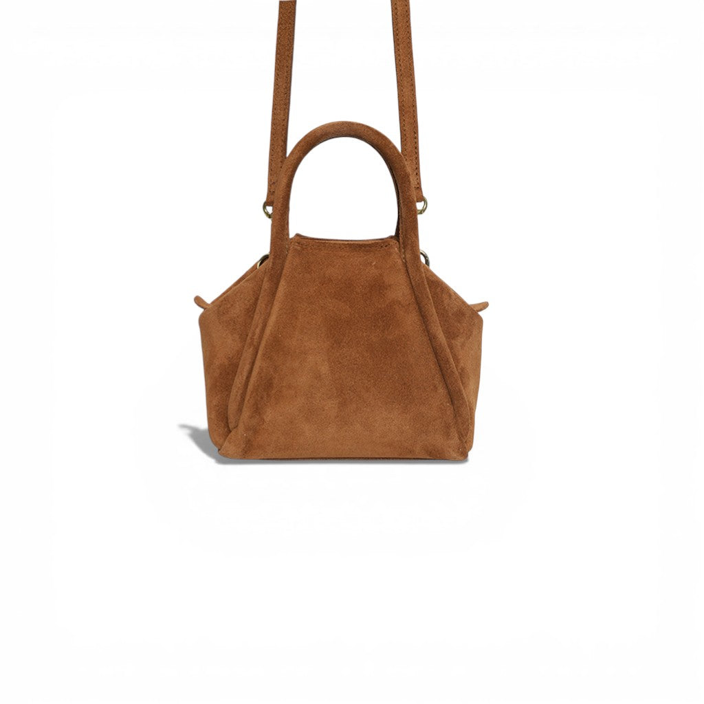Mini Taya Top Handle Crossbody in Saddle Italian Leather Backed Suede
