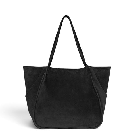 Toni Tote in Black Italian Leather Backed Suede