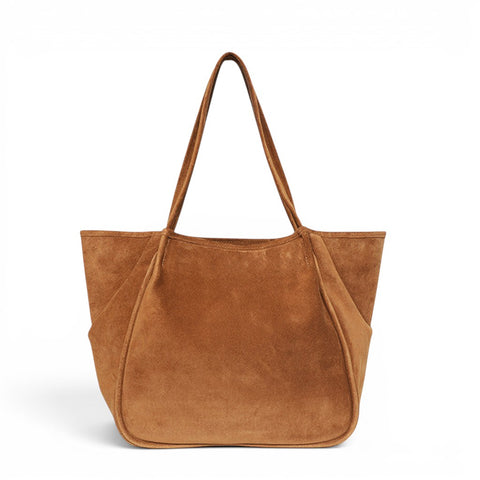 Toni Tote in Saddle Italian Leather Backed Suede