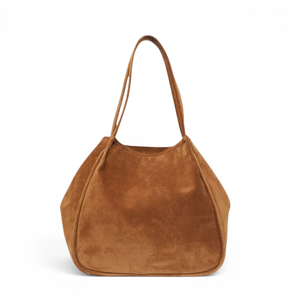 Toni Tote in Saddle Italian Leather Backed Suede