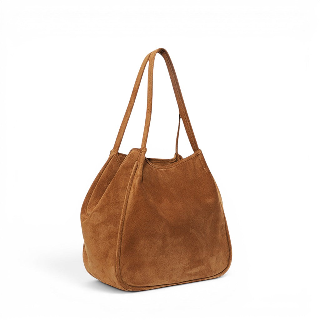 Toni Tote in Saddle Italian Leather Backed Suede