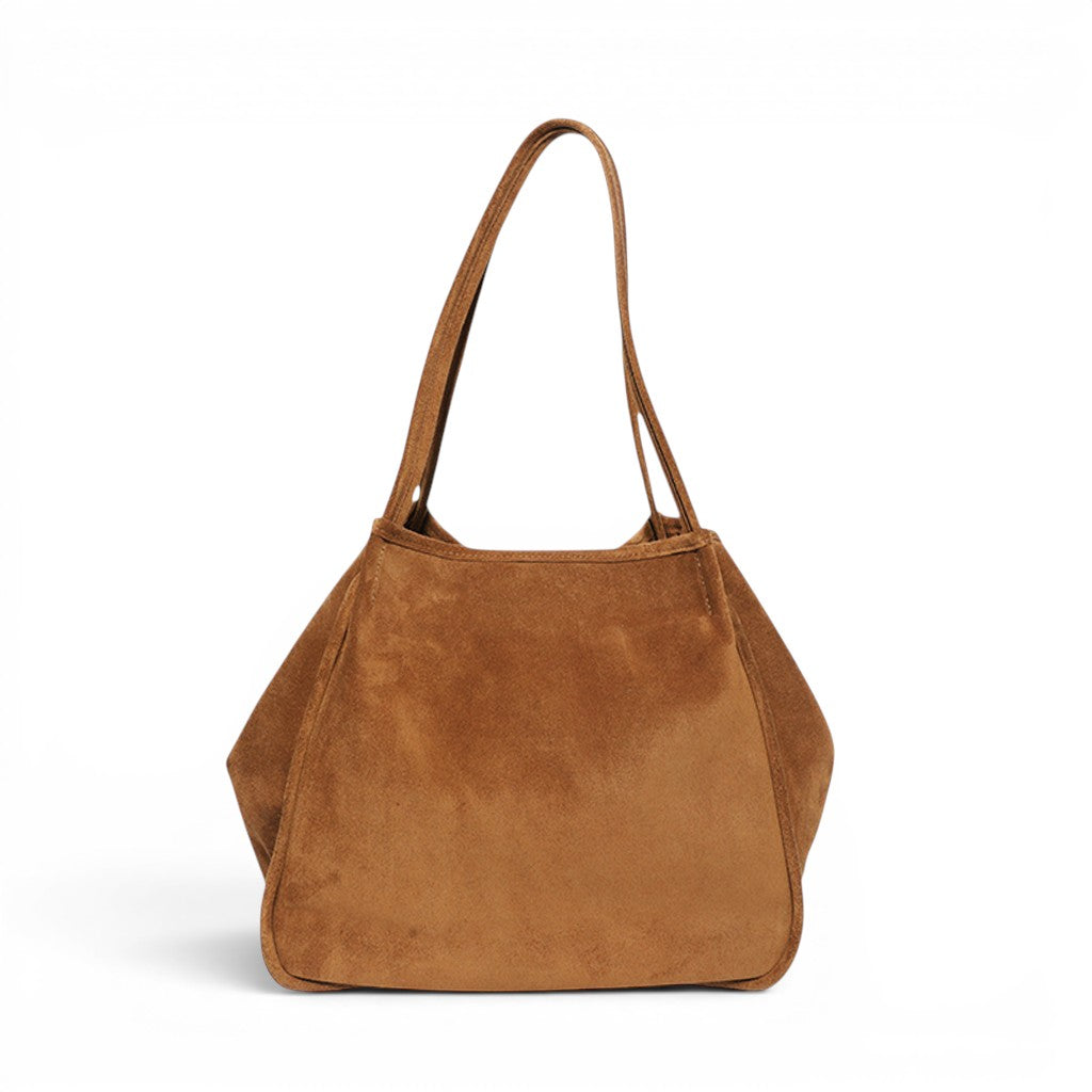 Toni Tote in Saddle Italian Leather Backed Suede