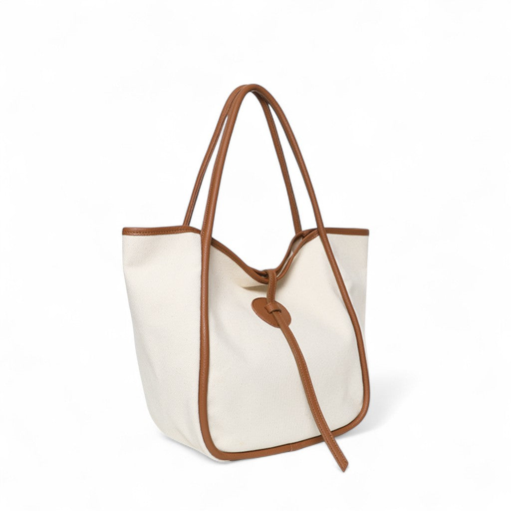 Ellis in Natural Canvas with Caramel Italian Buffalo Cowhide