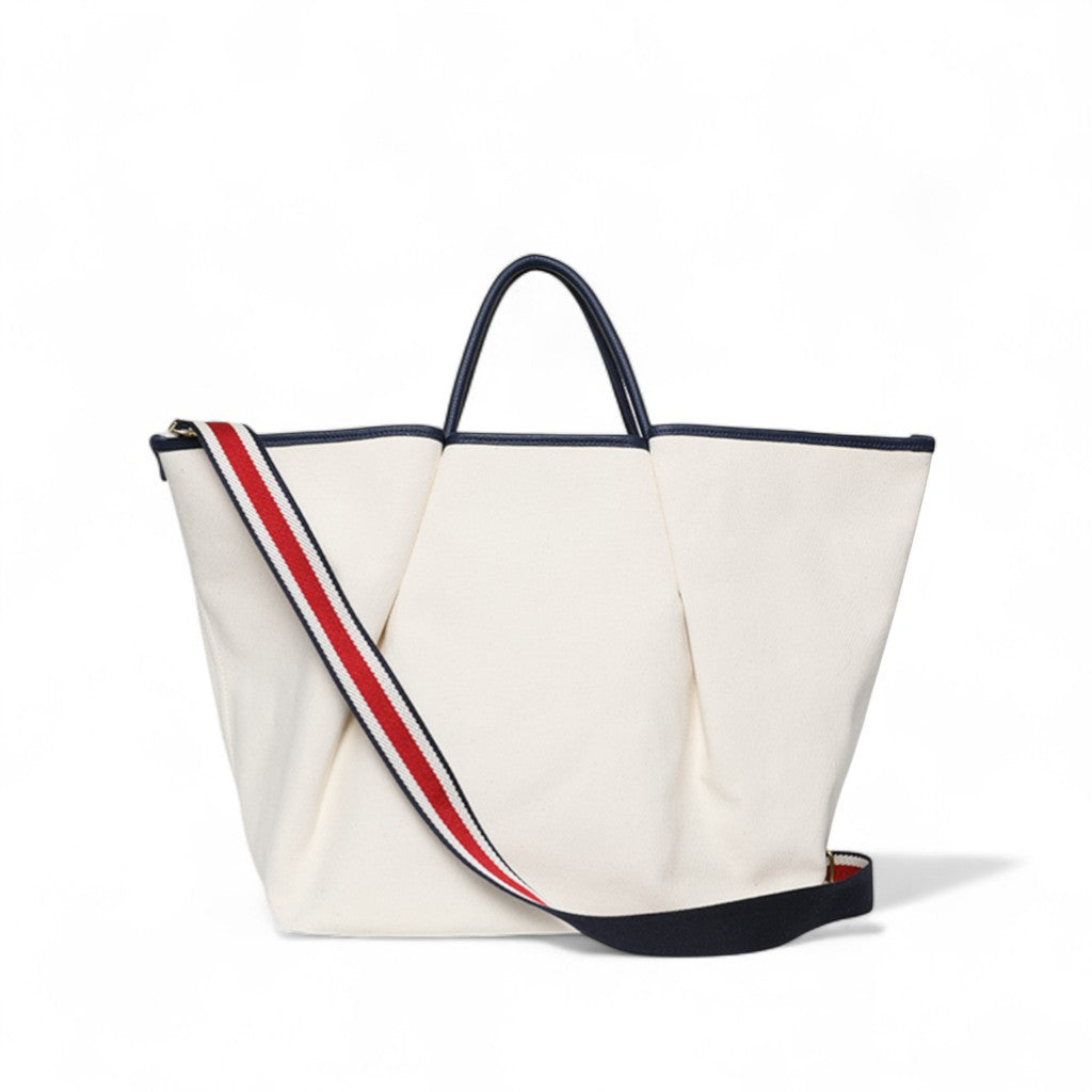 Soleil Day Tote with Crossbody in Natural Canvas with Insignia Buffalo Cowhide