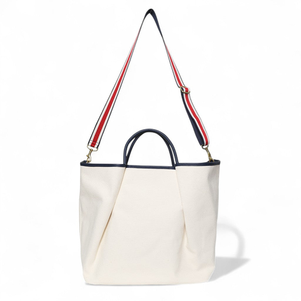 Soleil Day Tote with Crossbody in Natural Canvas with Insignia Buffalo Cowhide