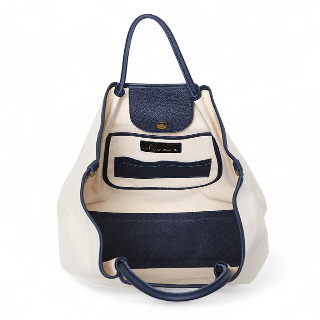 Soleil  Weekender with Crossbody in Natural Canvas with Insignia Buffalo Cowhide